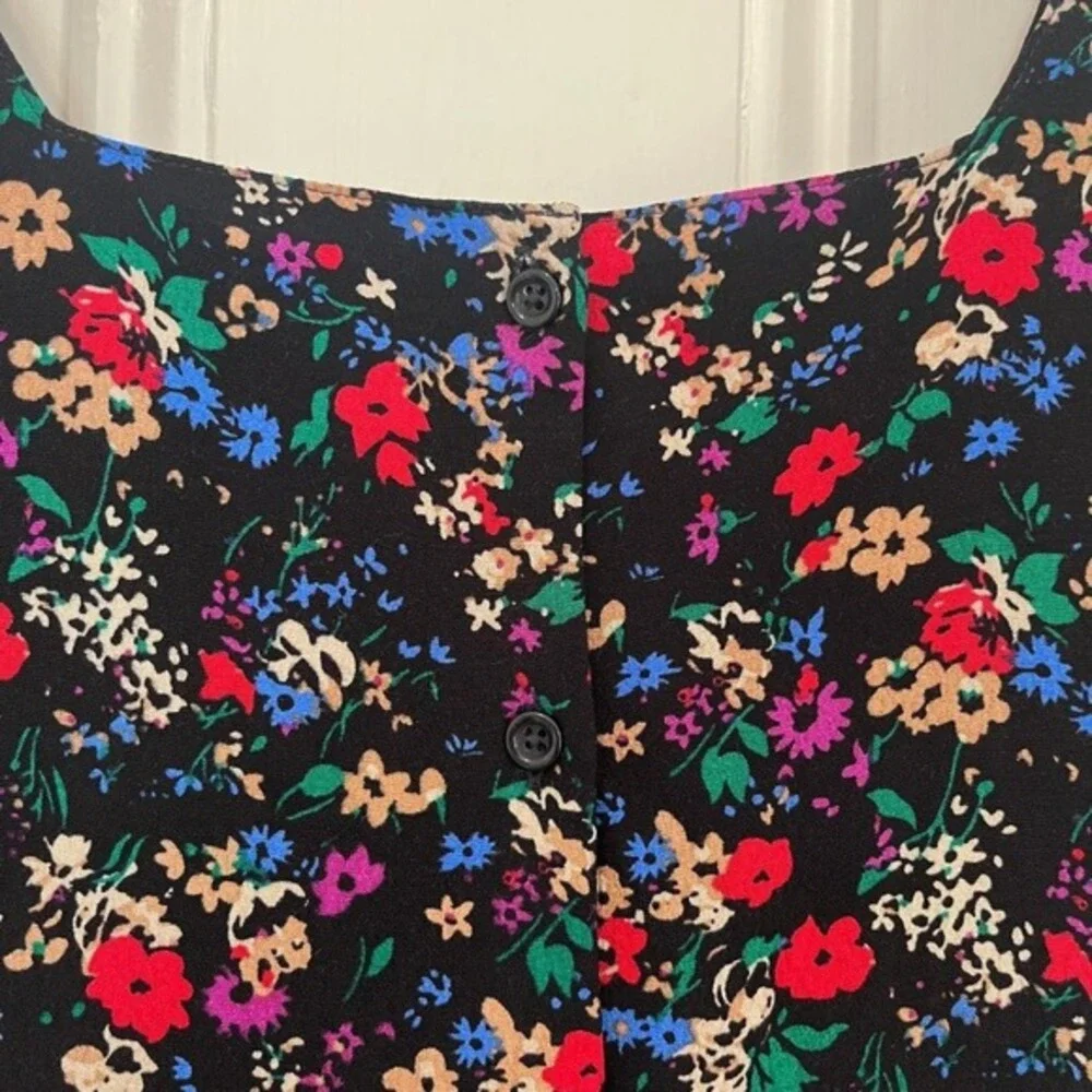 Gap Kids‎ Girls Black & Floral Square Neck Long Sleeve Dress Size L